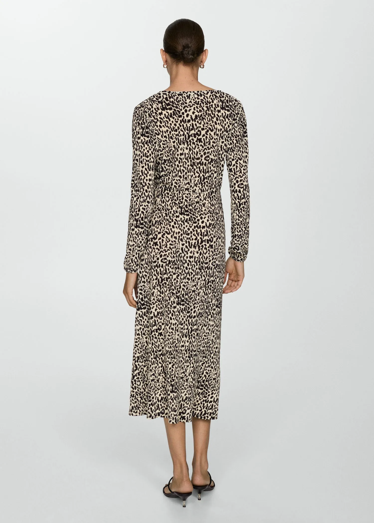 Long sleeve midi leopard dress - Light Beige