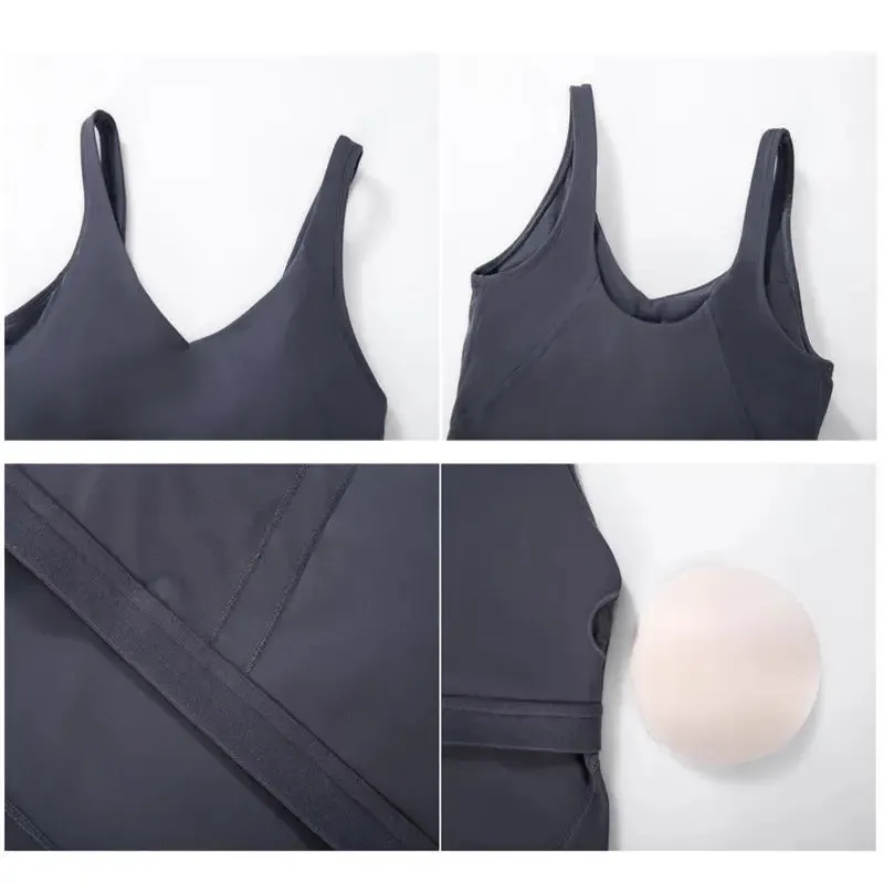 Longline Crop Tank Top with Built-In Bra and Removable Padding - Yoga Gym