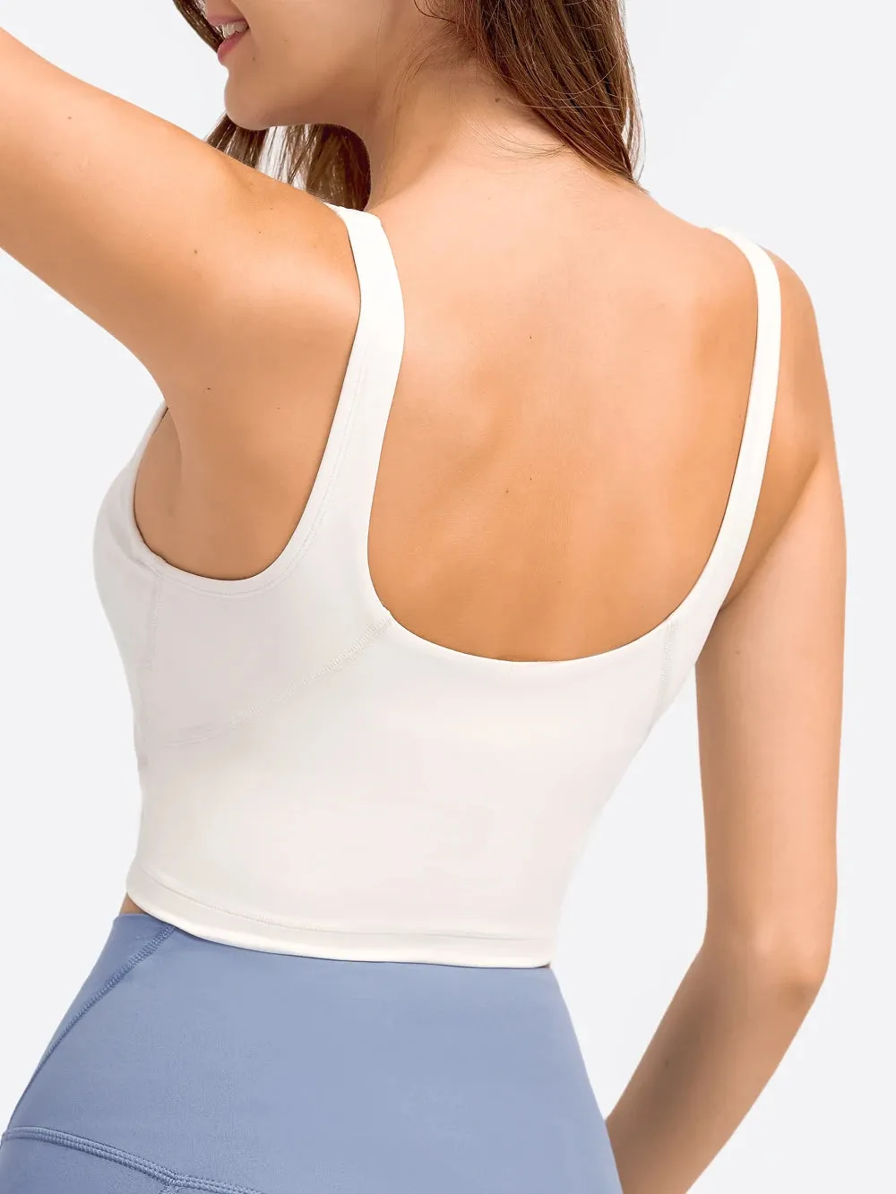 Longline Crop Tank Top with Built-In Bra and Removable Padding - Yoga Gym