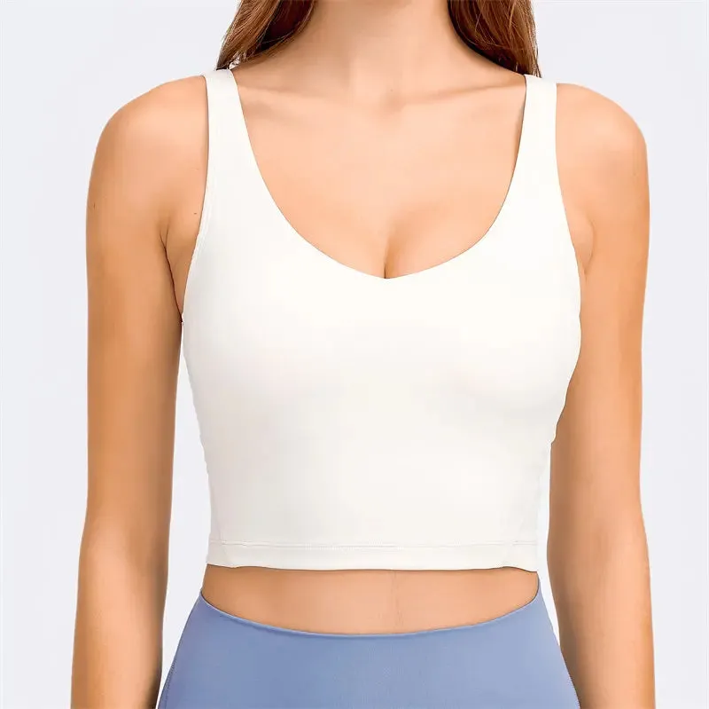 Longline Crop Tank Top with Built-In Bra and Removable Padding - Yoga Gym