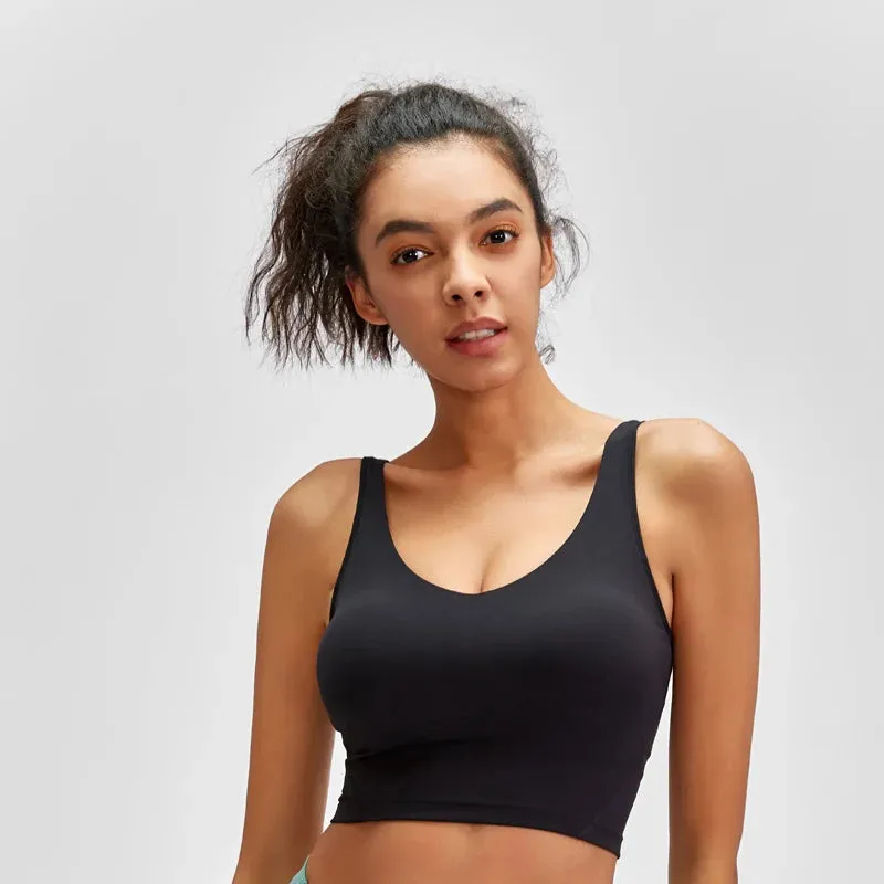 Longline Crop Tank Top with Built-In Bra and Removable Padding - Yoga Gym