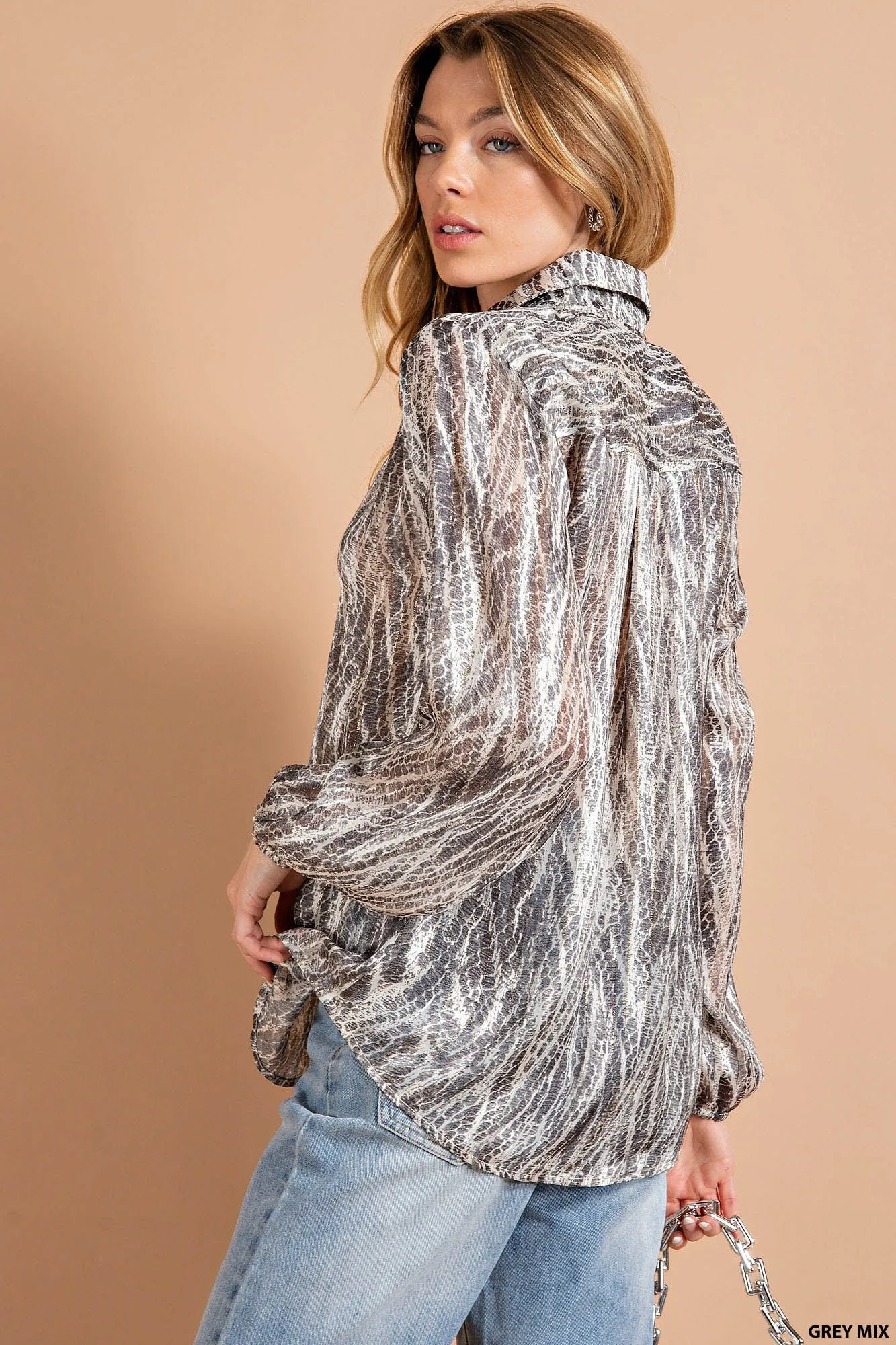 Look At What You Made Me Do Silk Chiffon Top - Grey Mix
