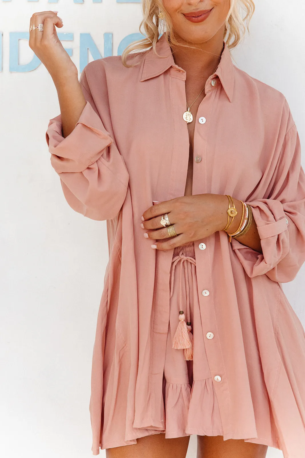 Lotus Bloom Over-Sized Shirt - Pink