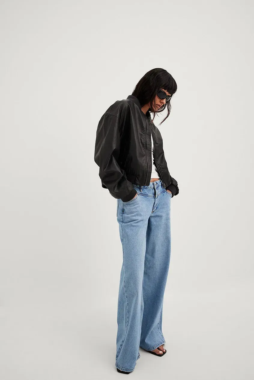 Low Waist Wide Leg Jeans with Seam Details in Light Blue - Stylish & Comfortable