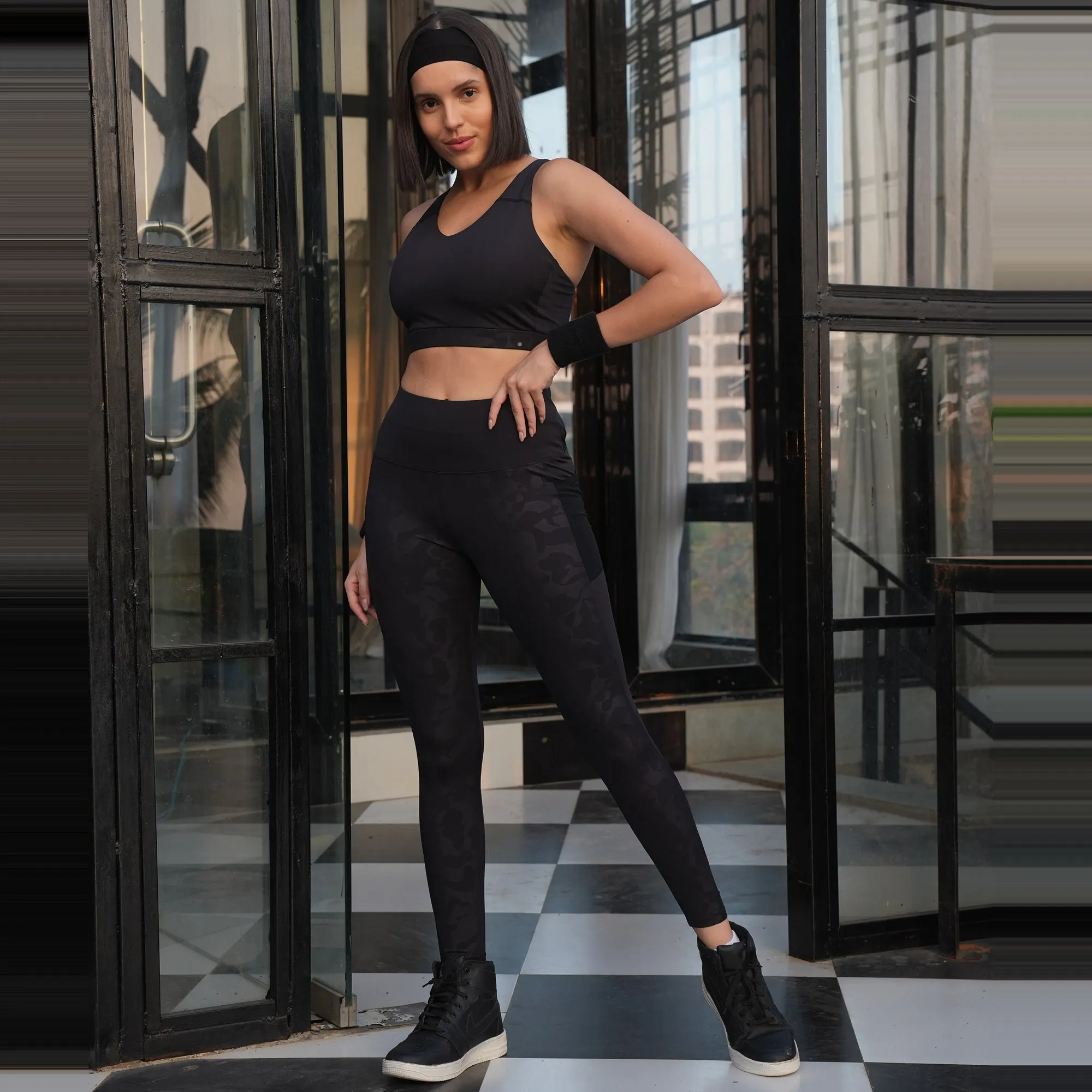 Medium-Impact Racerback Full Coverage Sports Bra with Mesh Detailing