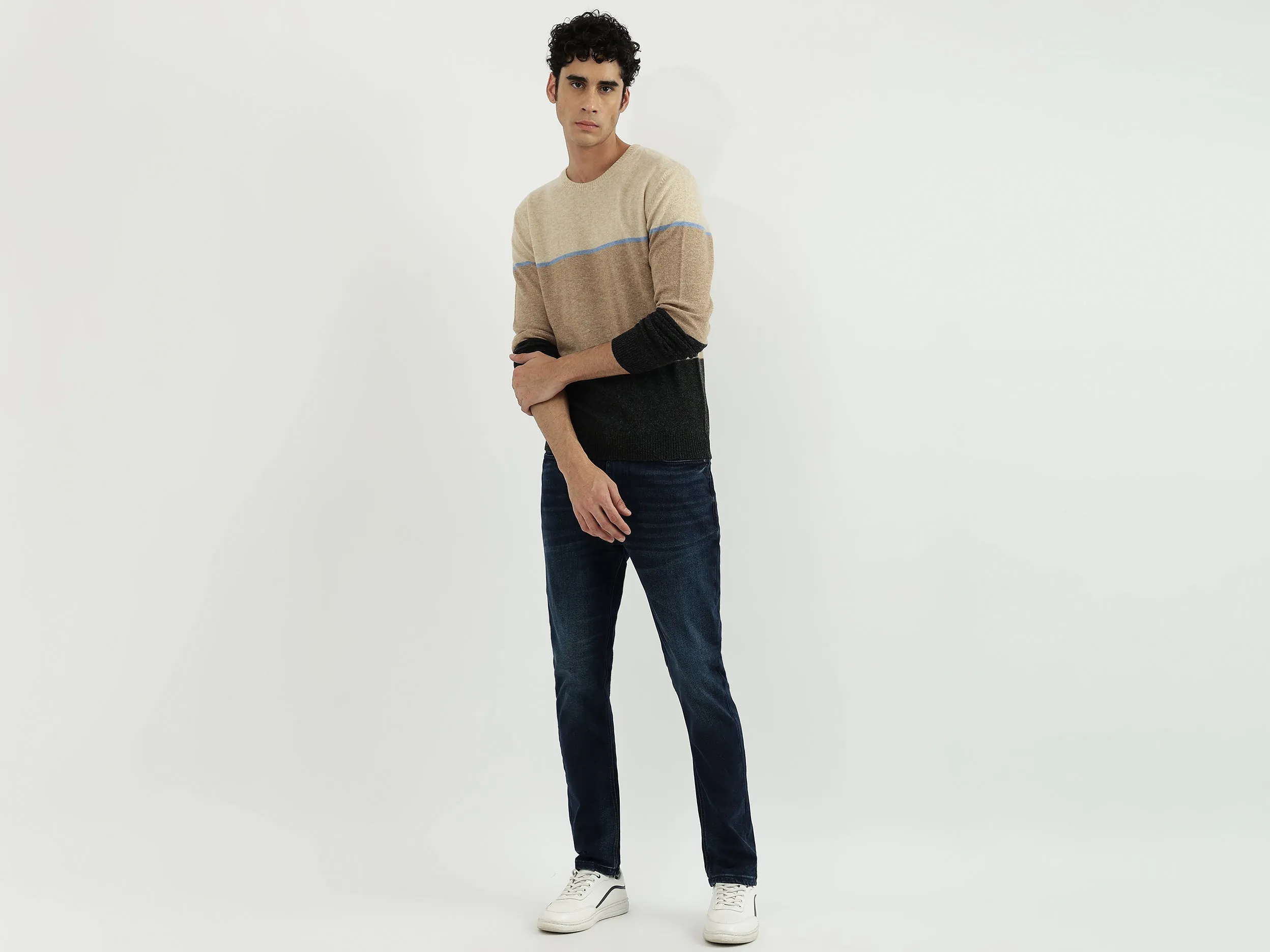 Men Stripe Round Neck Sweater