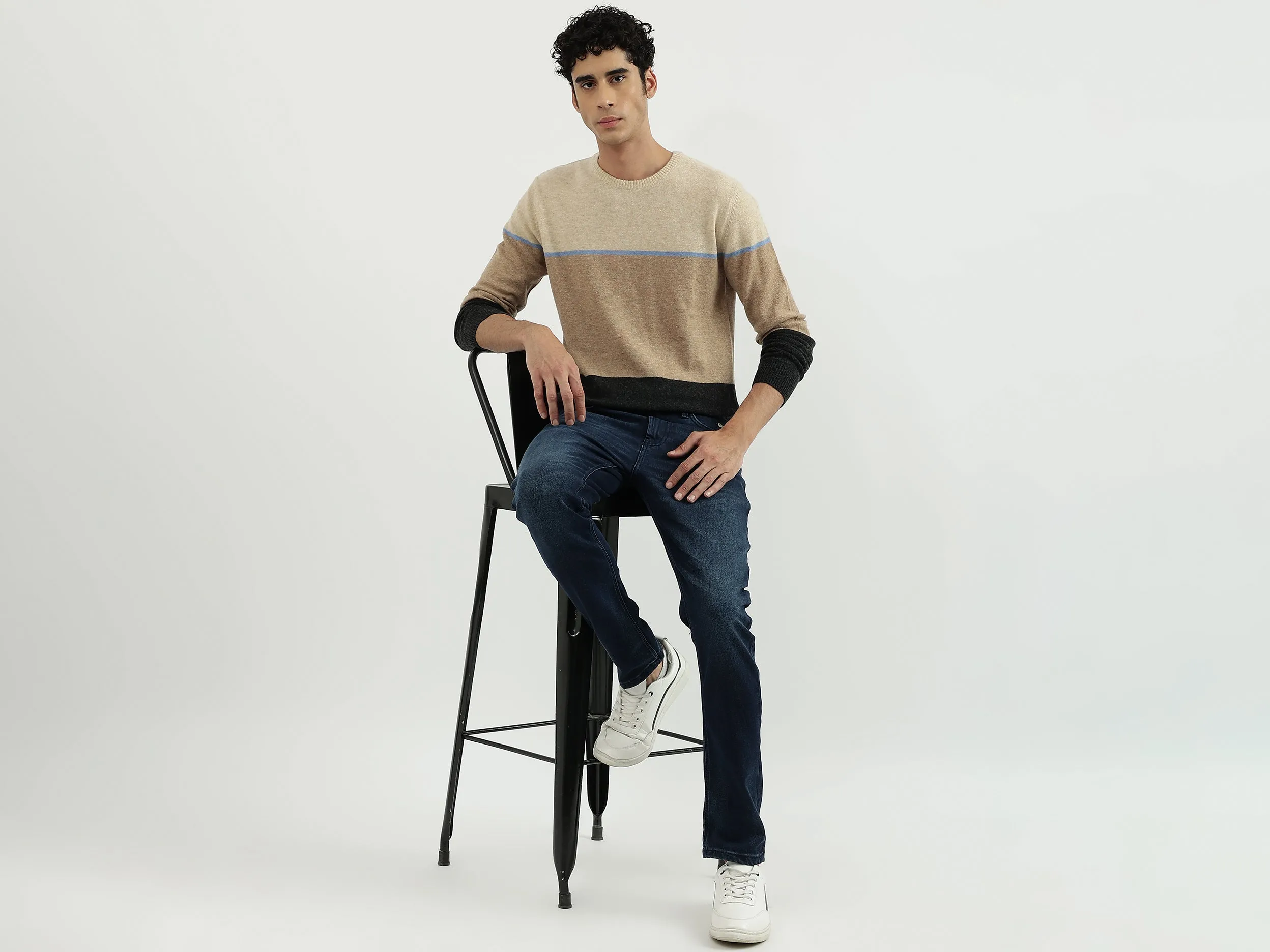 Men Stripe Round Neck Sweater