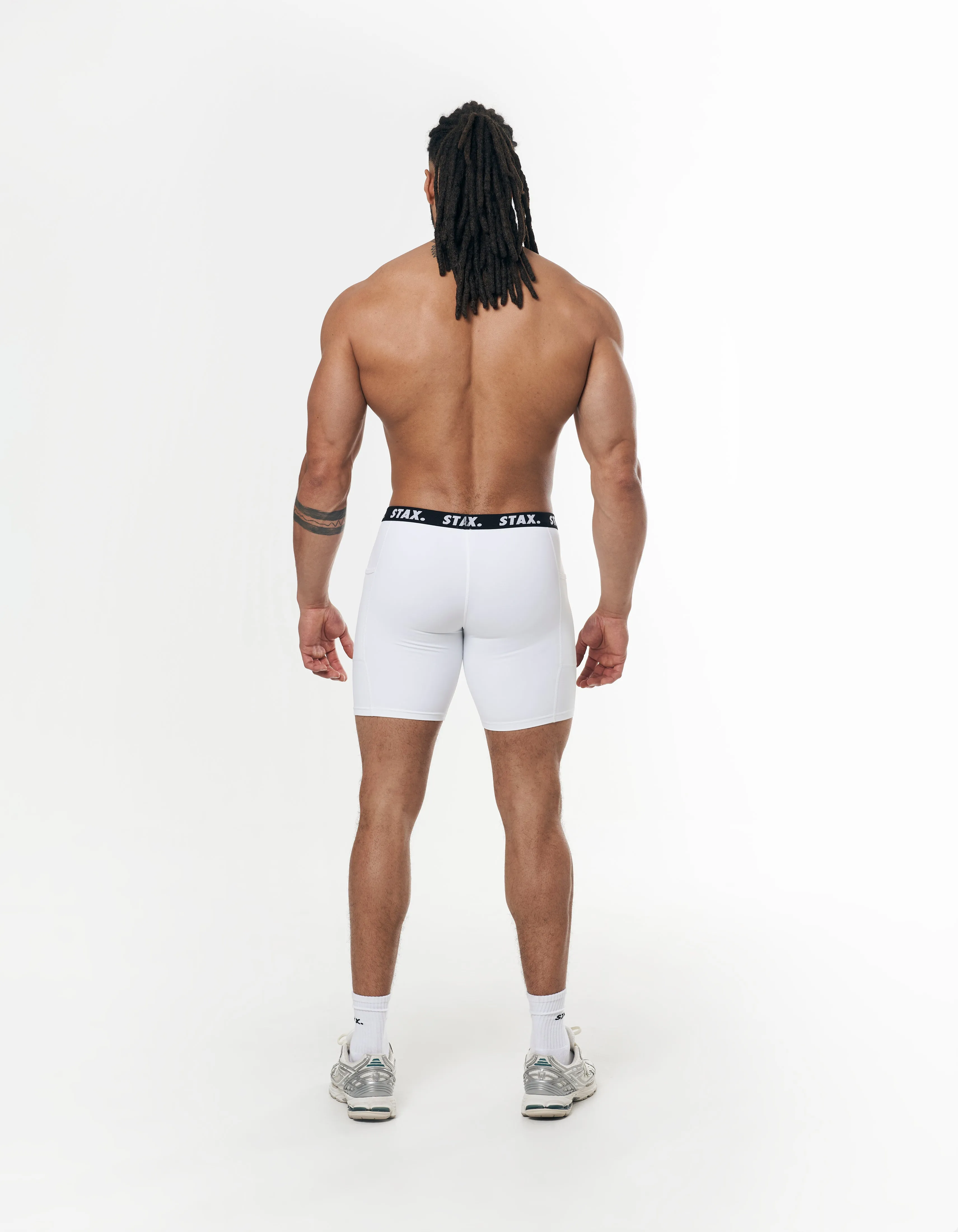 Mens Compressive Phone Pocket Bike Shorts - White