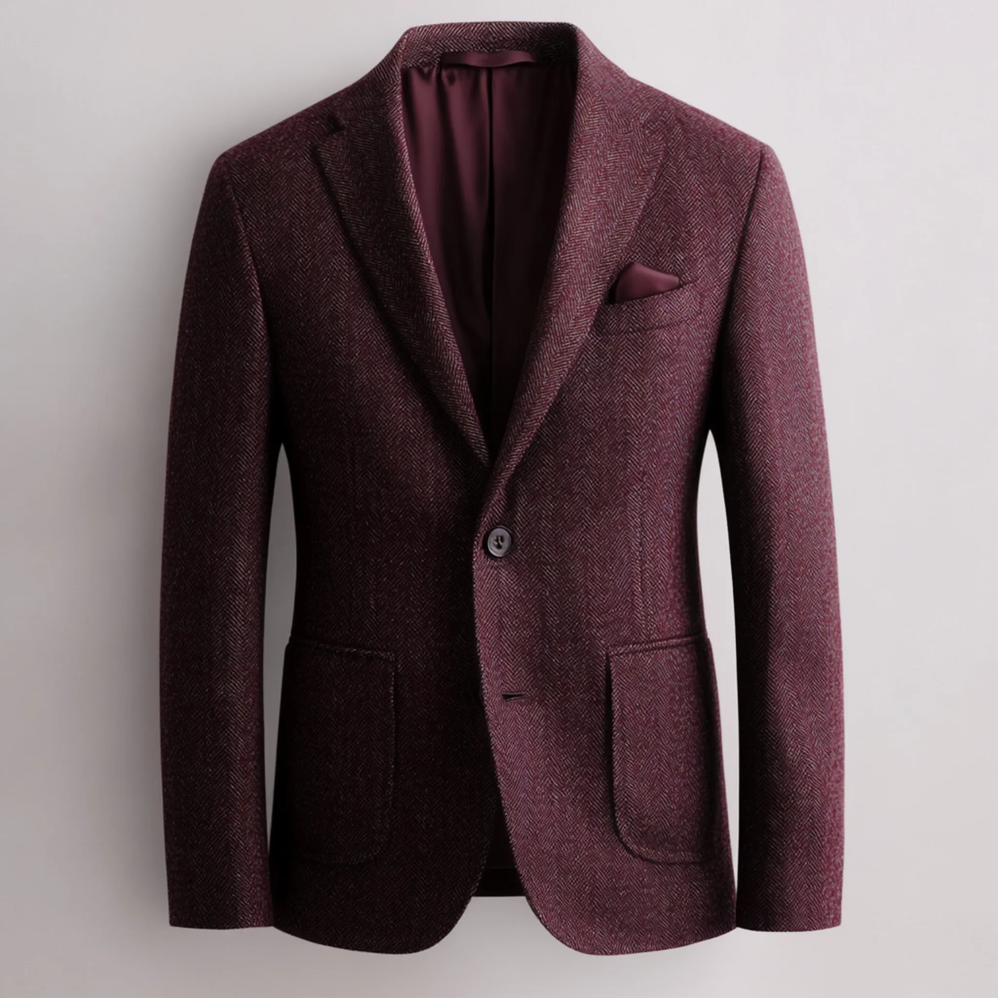 MERLOT EXECUTIVE HERRINGBONE WOOL TWEED BLAZER