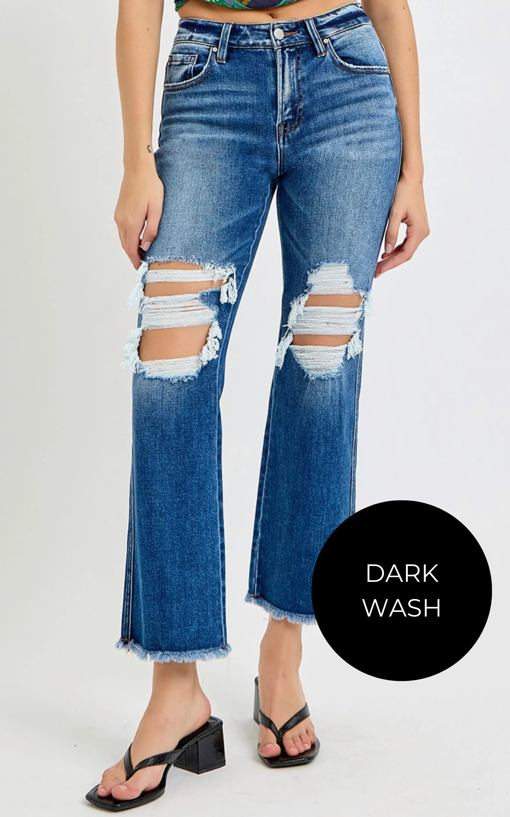 Mid Rise Crop Flare Denim Jeans | RISEN