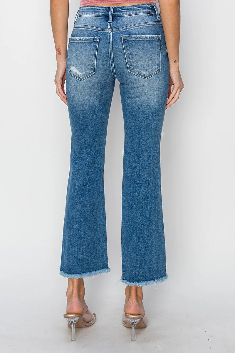 Mid Rise Crop Flare Denim Jeans | RISEN