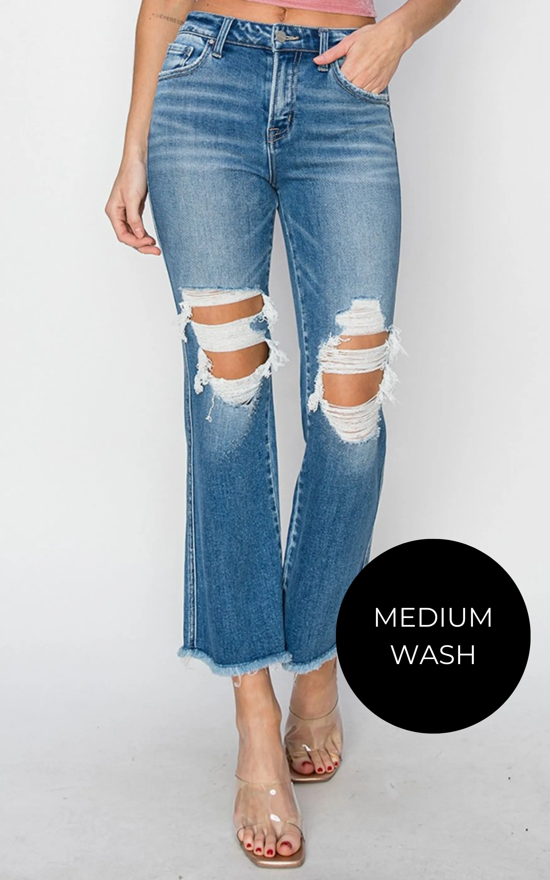 Mid Rise Crop Flare Denim Jeans | RISEN