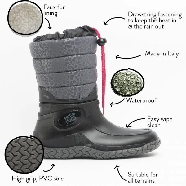 Mud Dogs NORDIC Womens Snow Boot Boots,Wellingtons (Womens) Black/Leopard