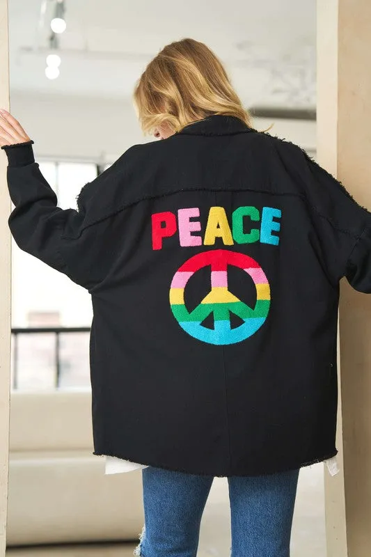 MULTI COLOR LETTERS PEACE SYMBOL SHACKET