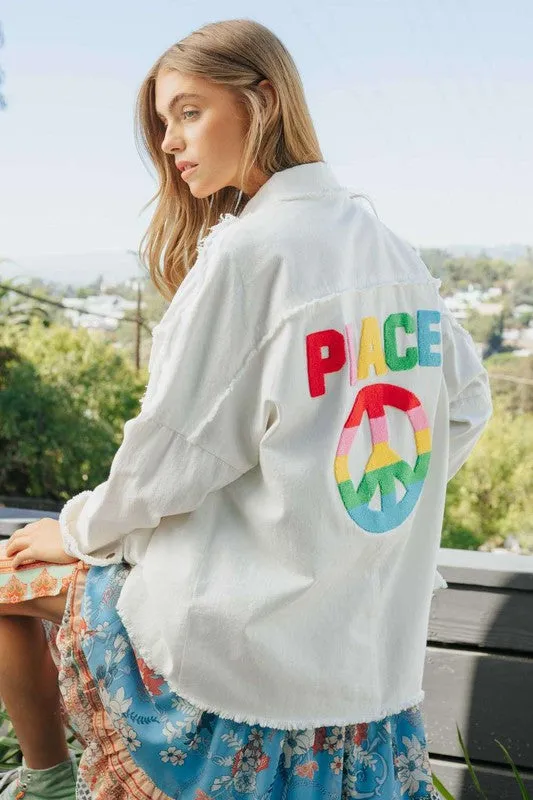 MULTI COLOR LETTERS PEACE SYMBOL SHACKET
