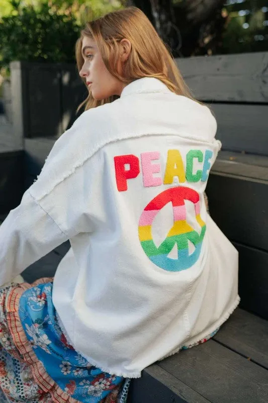 MULTI COLOR LETTERS PEACE SYMBOL SHACKET