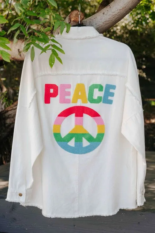 MULTI COLOR LETTERS PEACE SYMBOL SHACKET