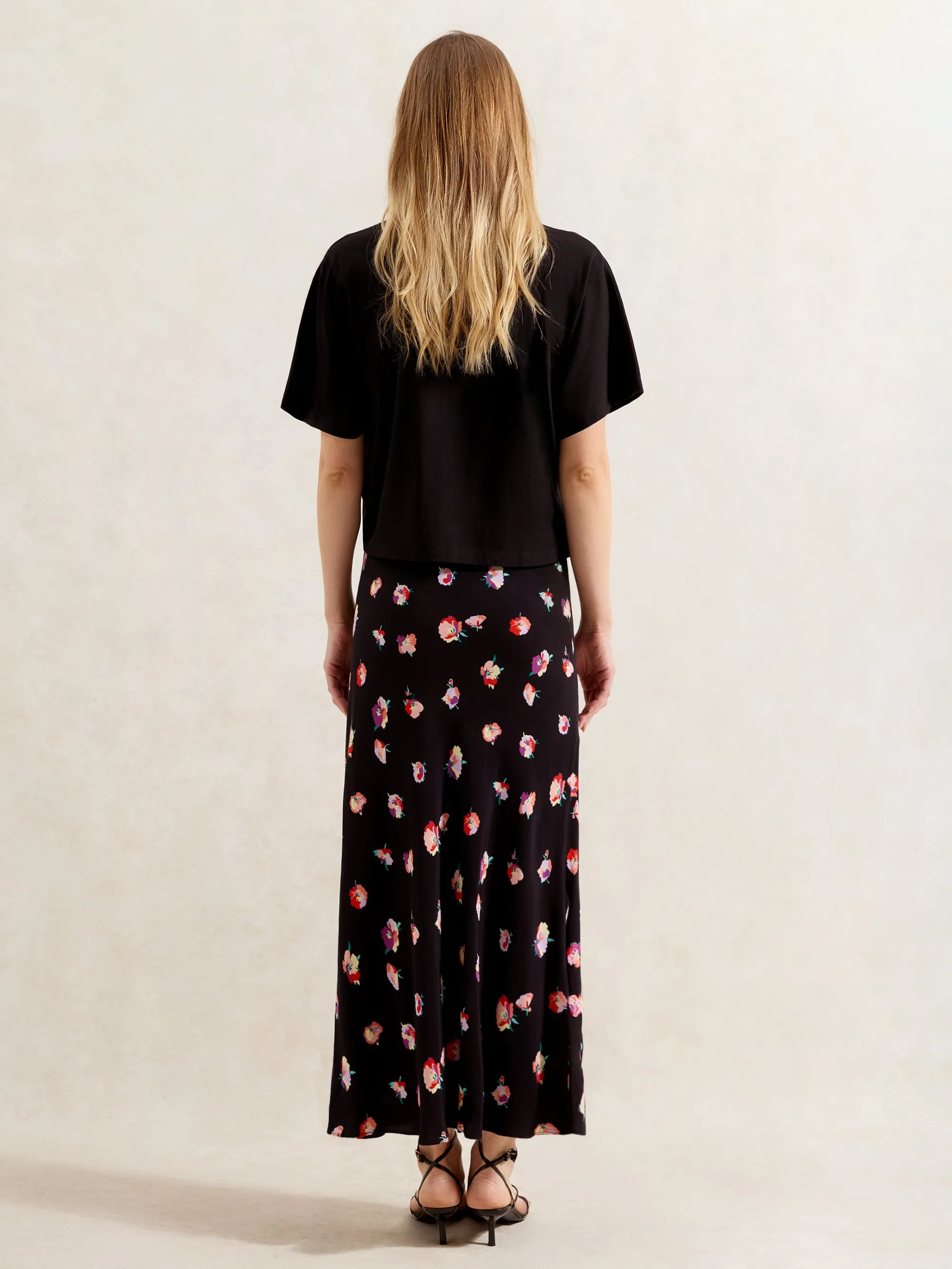 Multi Pansy Print Bias Cut Skirt