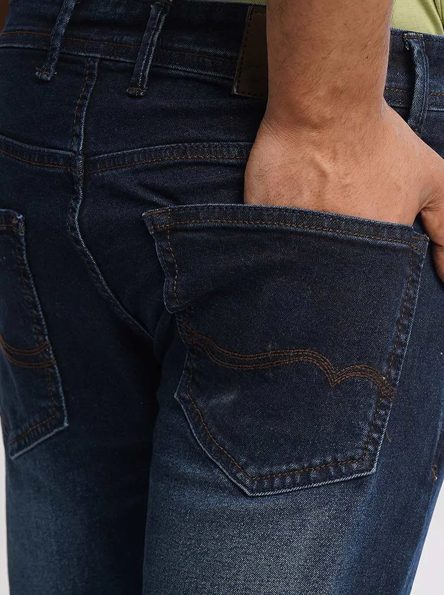 Navy Blue Washed Narrow Fit Jeans | Greenfibre