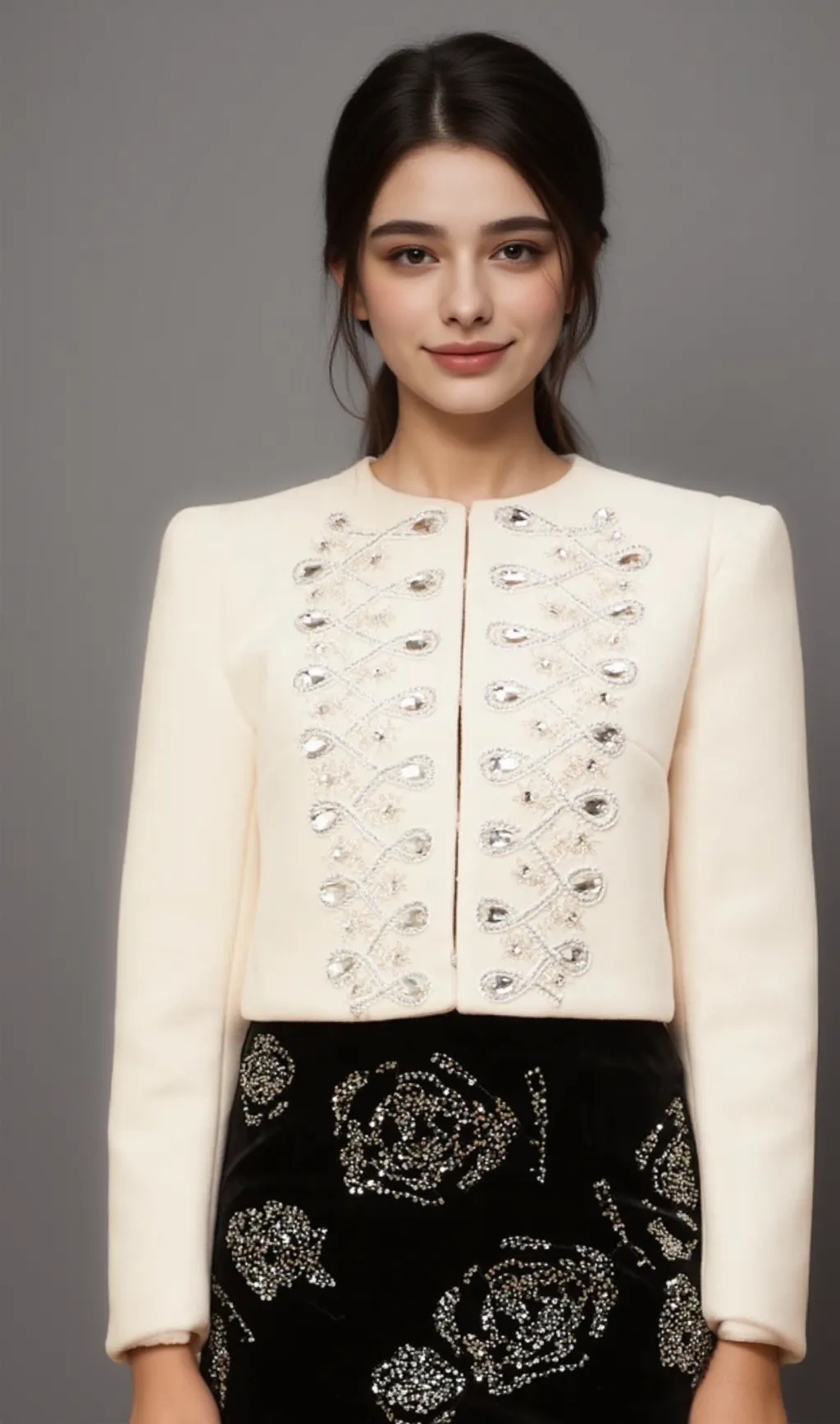 Nerina white crystal-embellished tweed jacket