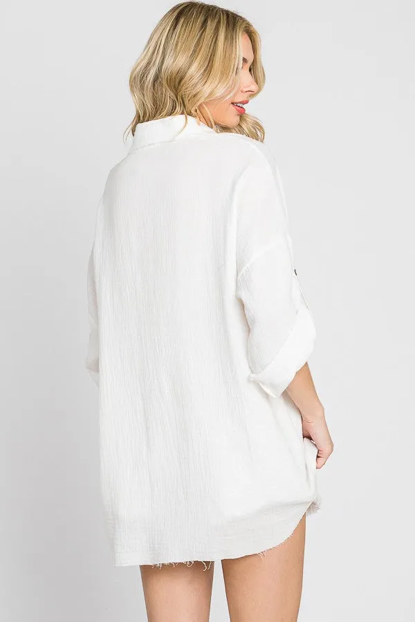 Off to Explore Gauze Button Down Blouse Top