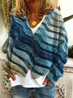 Orlena - Comfortable Wave Design Cardigan