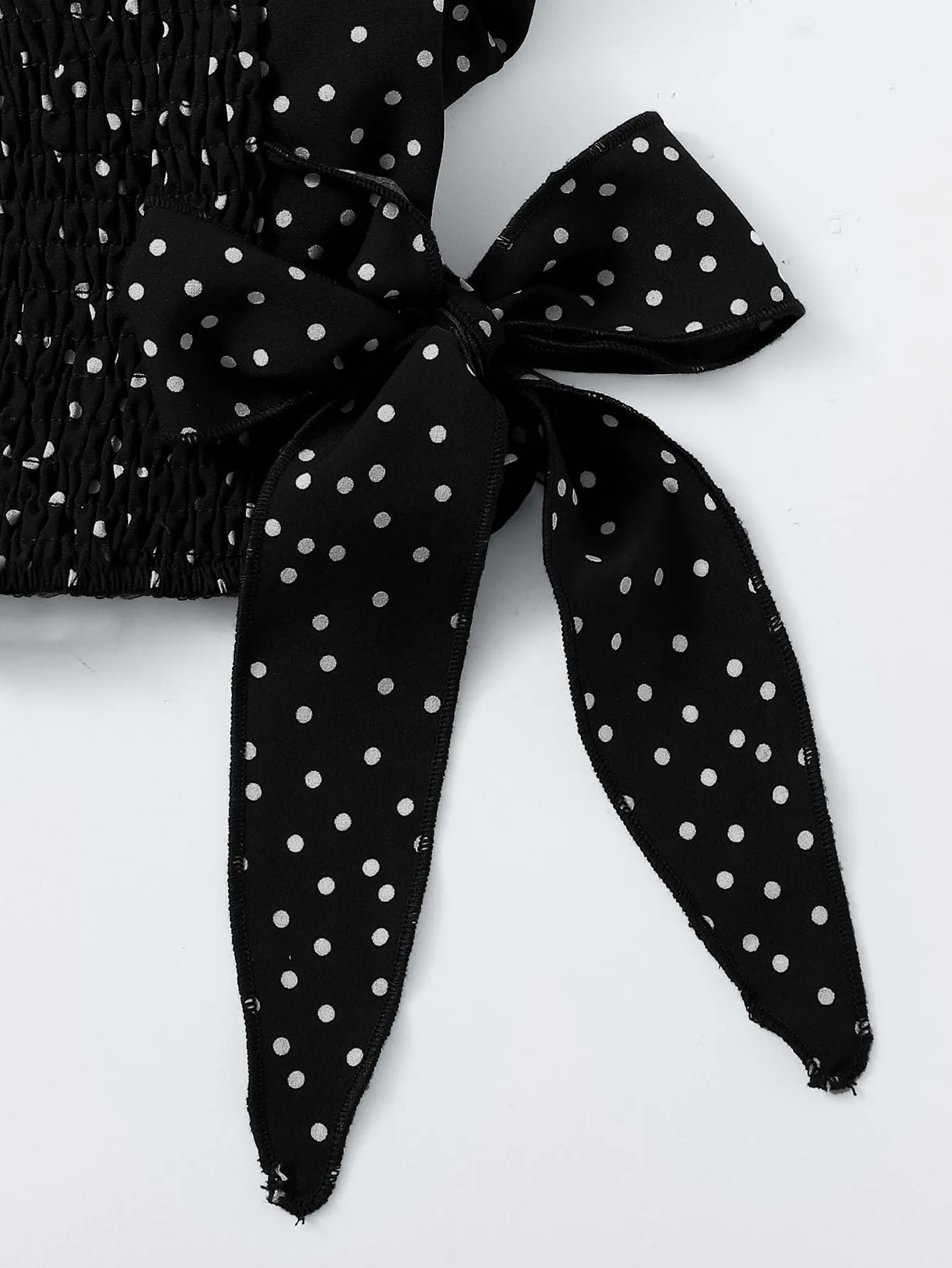 Parien VCAY Ruffle Armhole Shirred Hem Polka-dot Top( Clearance Sale)