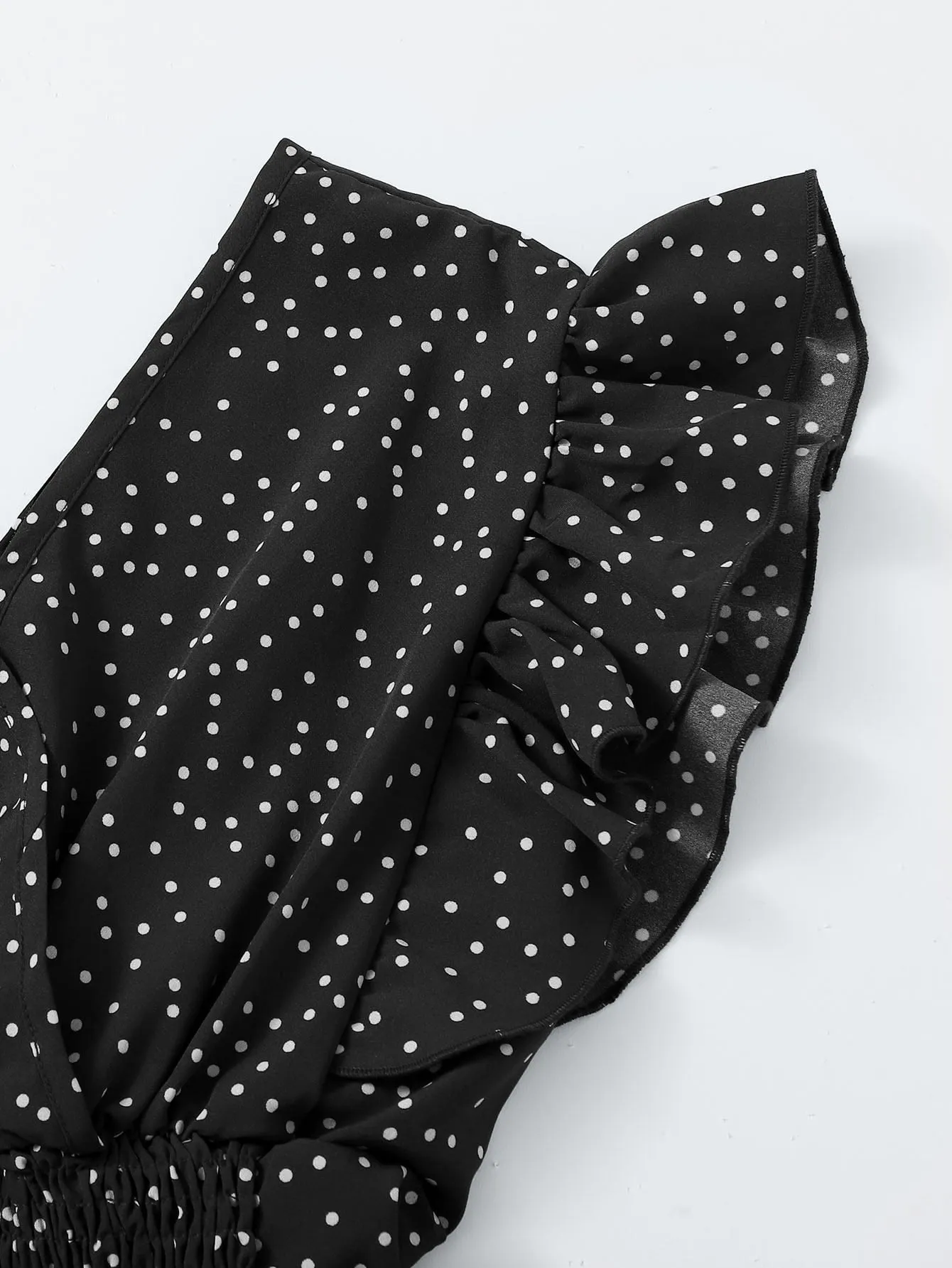 Parien VCAY Ruffle Armhole Shirred Hem Polka-dot Top( Clearance Sale)