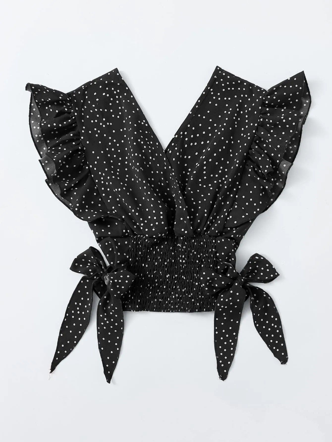 Parien VCAY Ruffle Armhole Shirred Hem Polka-dot Top( Clearance Sale)