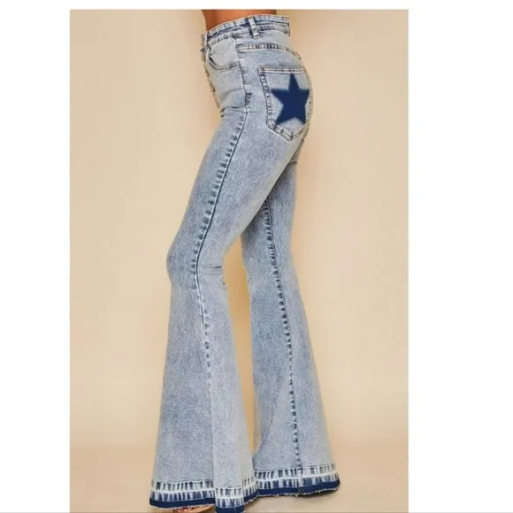 Peach love California super flare hippie Bell Bottom Stone washed jeans *small*