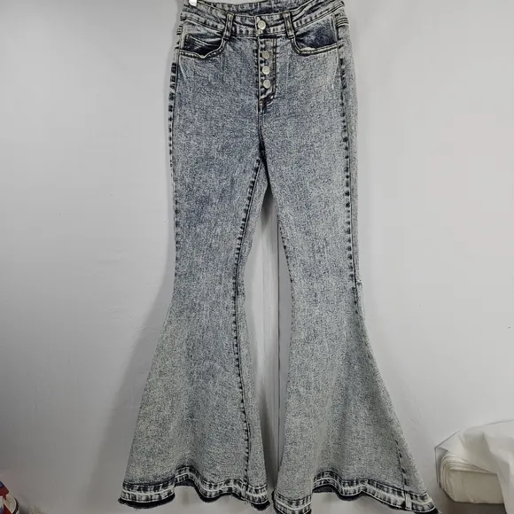 Peach love California super flare hippie Bell Bottom Stone washed jeans *small*