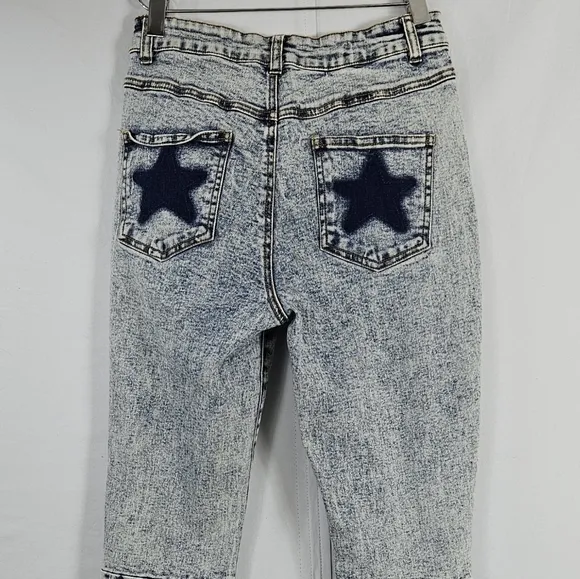 Peach love California super flare hippie Bell Bottom Stone washed jeans *small*