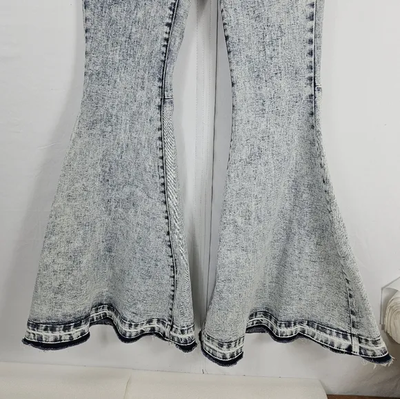 Peach love California super flare hippie Bell Bottom Stone washed jeans *small*