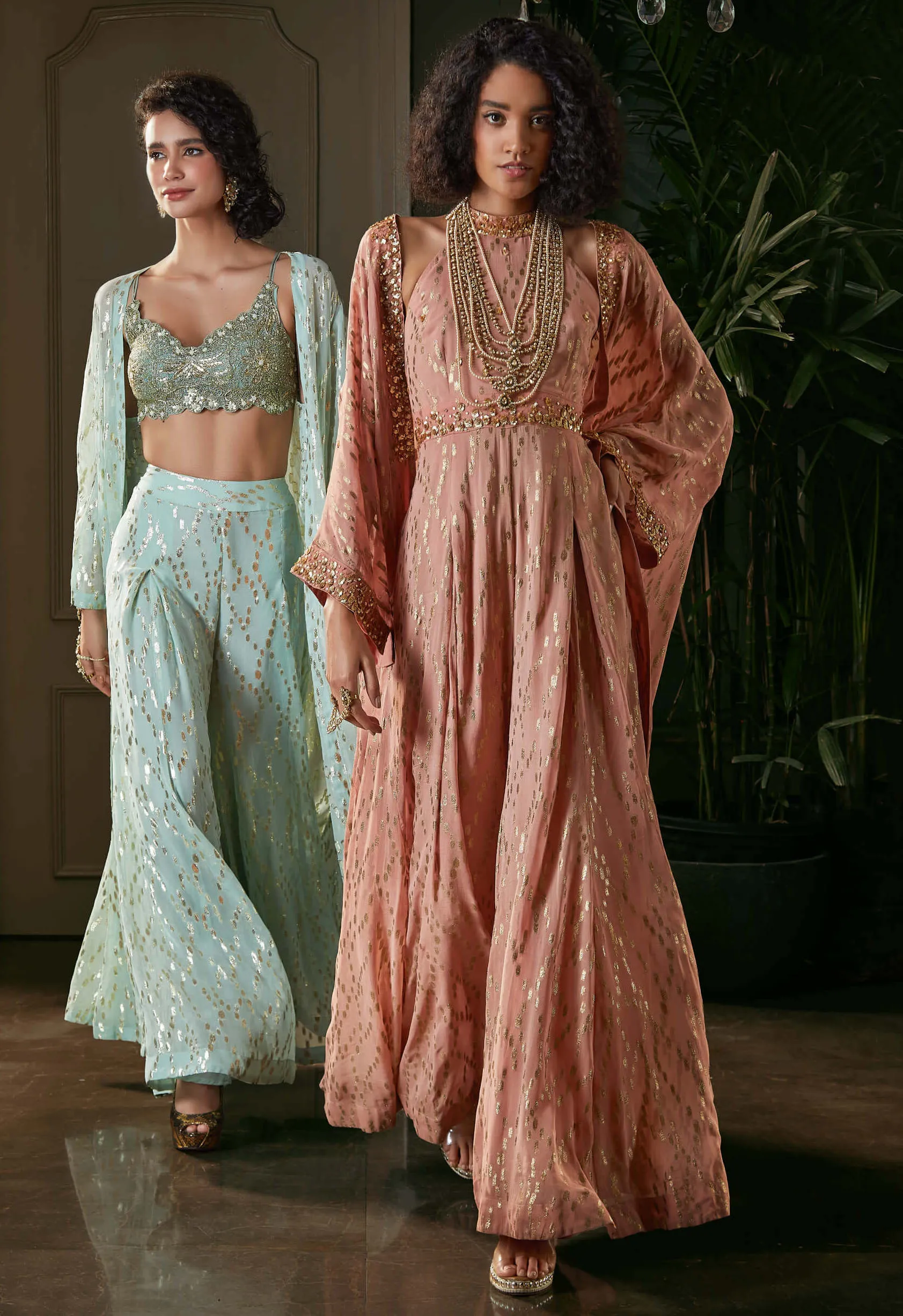 Peach lurex jumpsuit and jacket