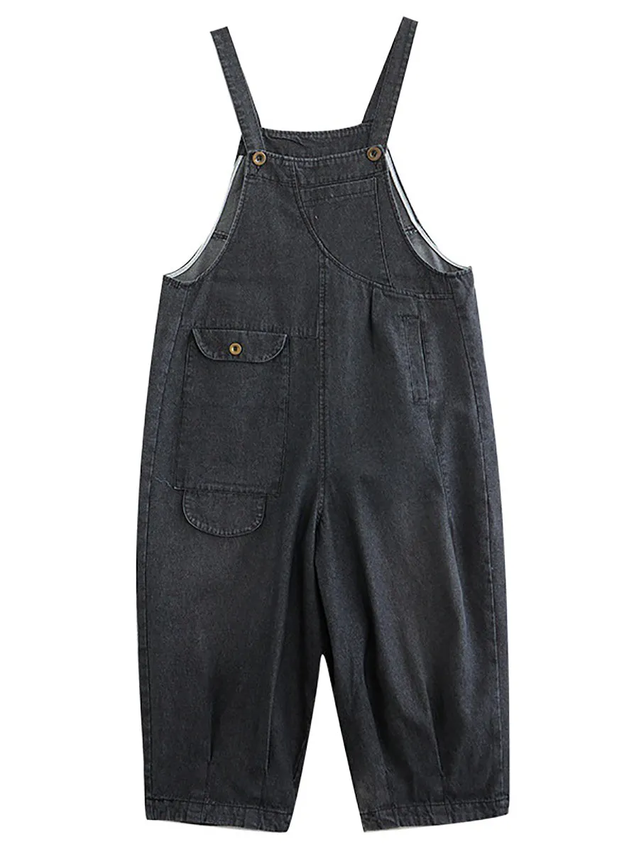 Plus Size Women Summer Solid Casual Loose Denim Jumpsuits