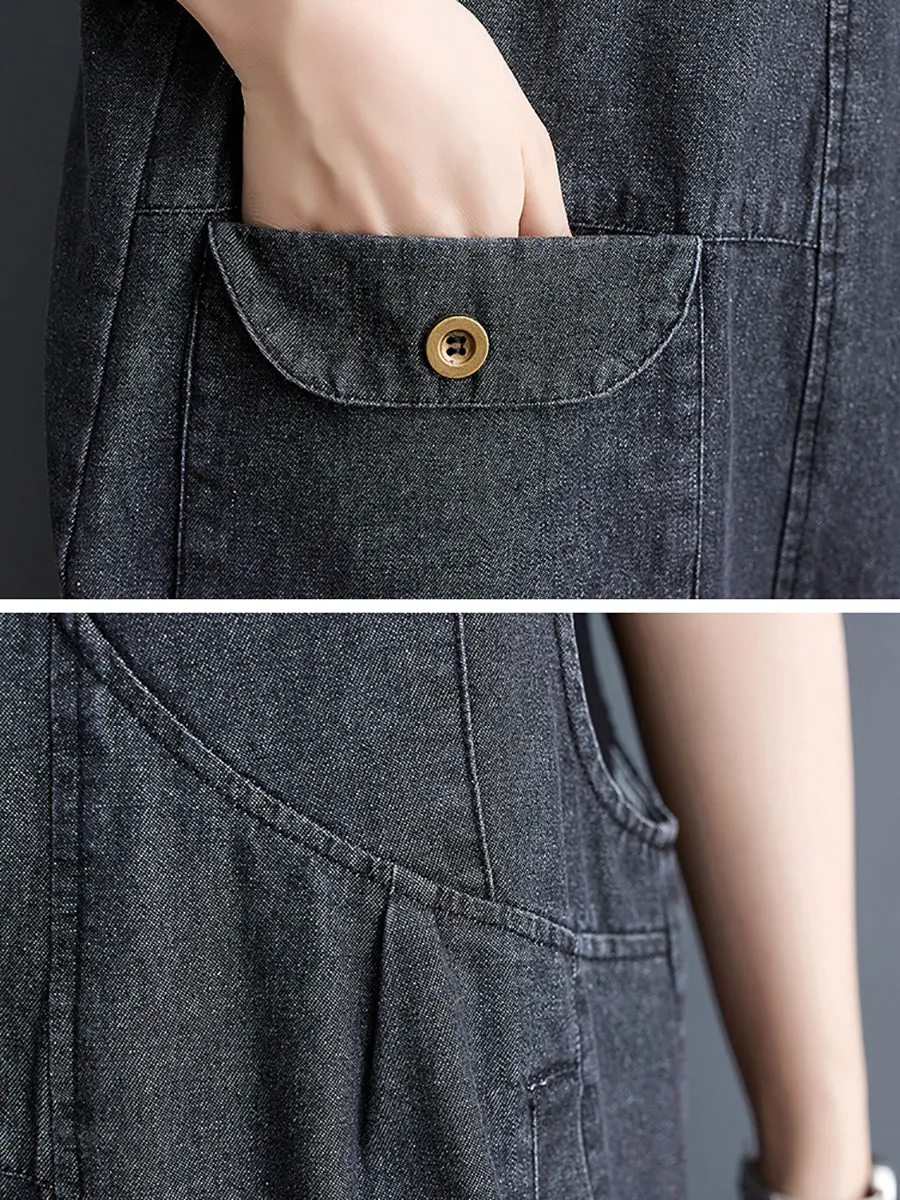 Plus Size Women Summer Solid Casual Loose Denim Jumpsuits