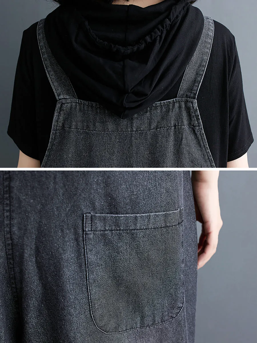 Plus Size Women Summer Solid Casual Loose Denim Jumpsuits