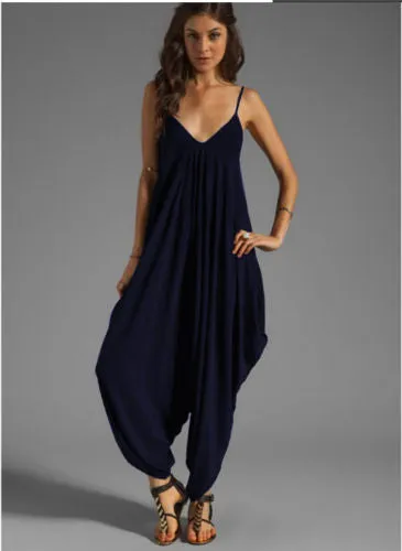 Preself Summer Women's Harem Romper Jumpsuit Coveralls Playsuit with Spaghetti Strap and Deep V-Neck Plus Size S-6XL