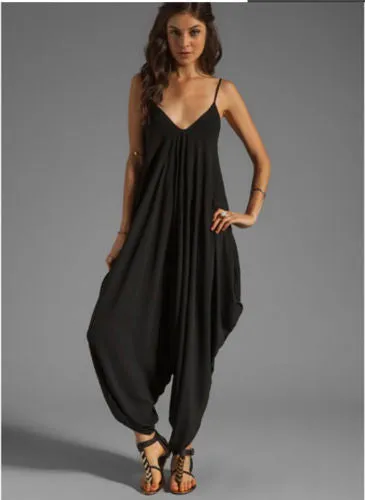 Preself Summer Women's Harem Romper Jumpsuit Coveralls Playsuit with Spaghetti Strap and Deep V-Neck Plus Size S-6XL