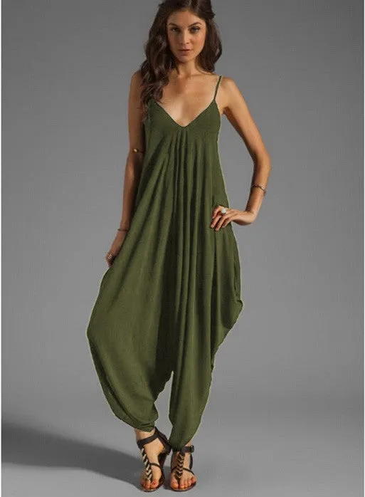 Preself Summer Women's Harem Romper Jumpsuit Coveralls Playsuit with Spaghetti Strap and Deep V-Neck Plus Size S-6XL