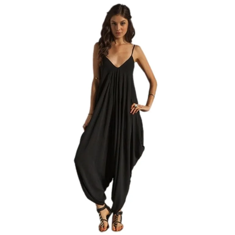 Preself Summer Women's Harem Romper Jumpsuit Coveralls Playsuit with Spaghetti Strap and Deep V-Neck Plus Size S-6XL