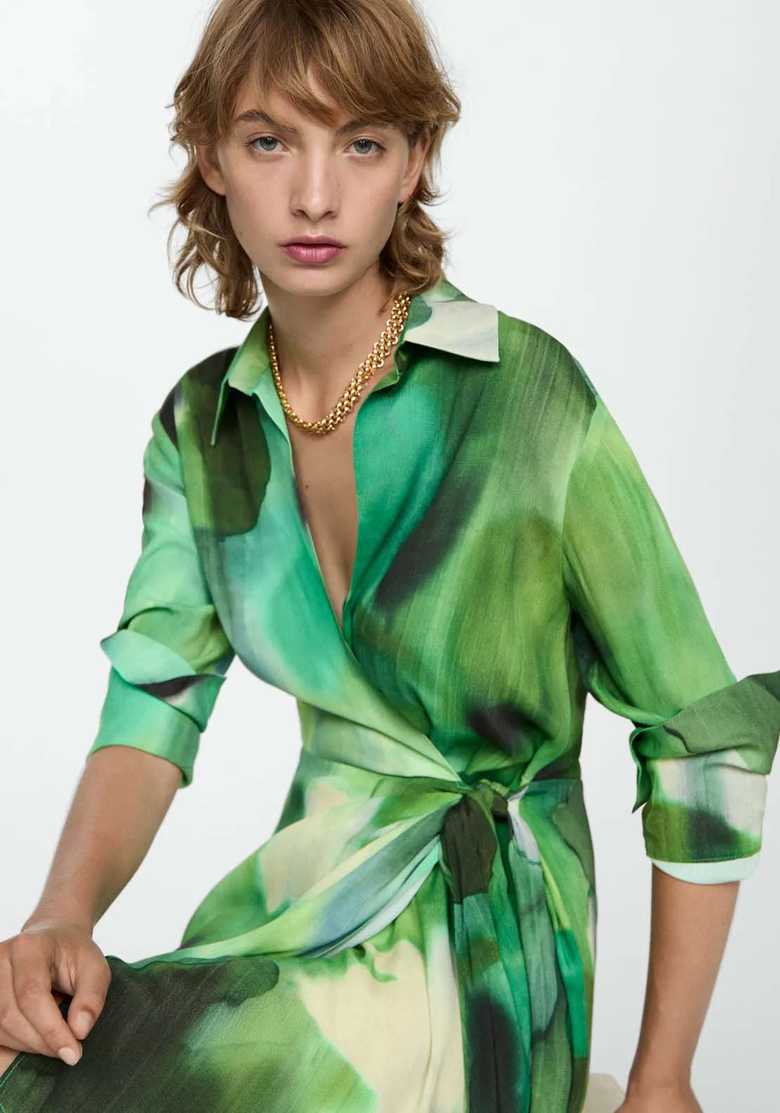 Printed bow dress - Green