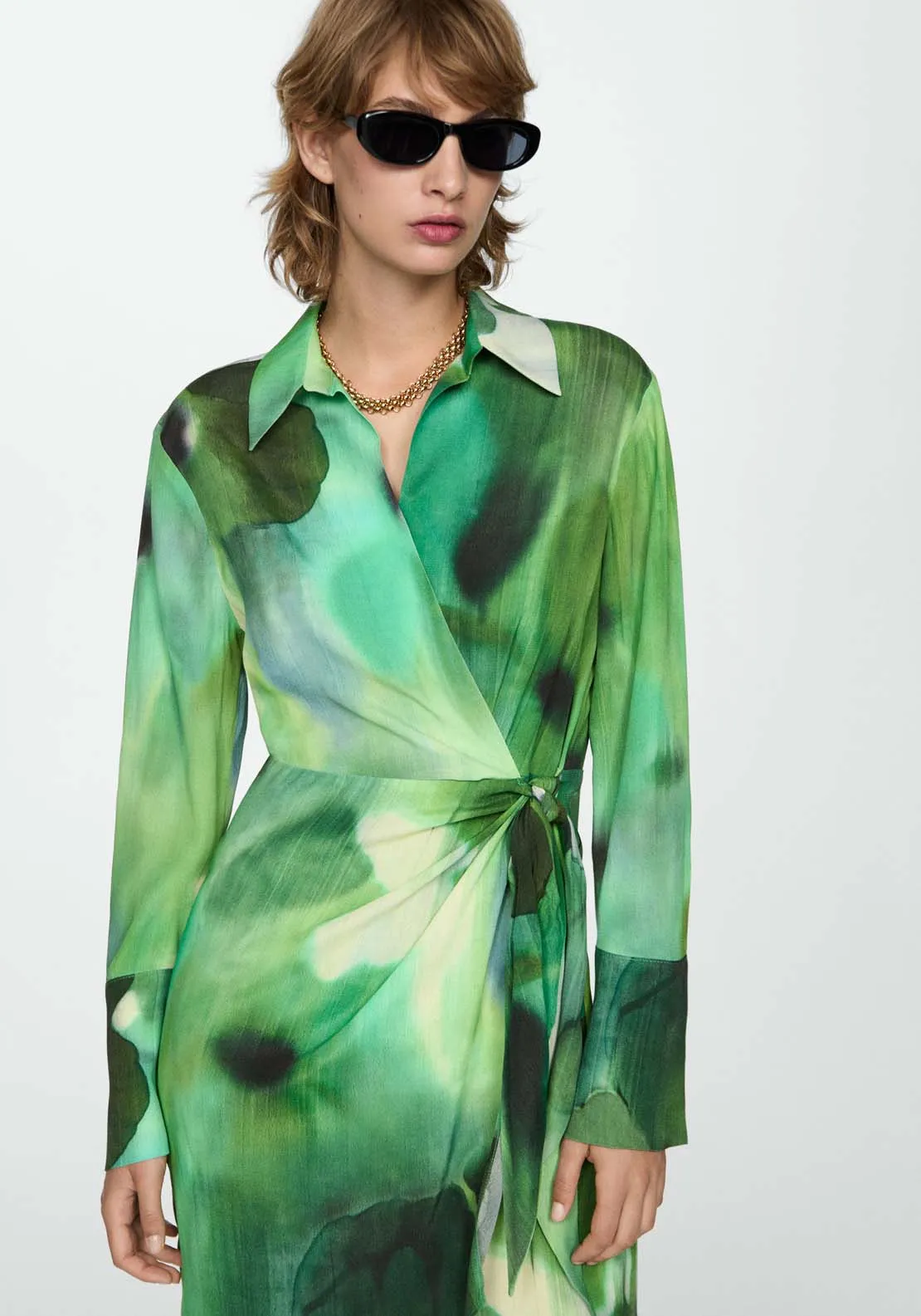 Printed bow dress - Green