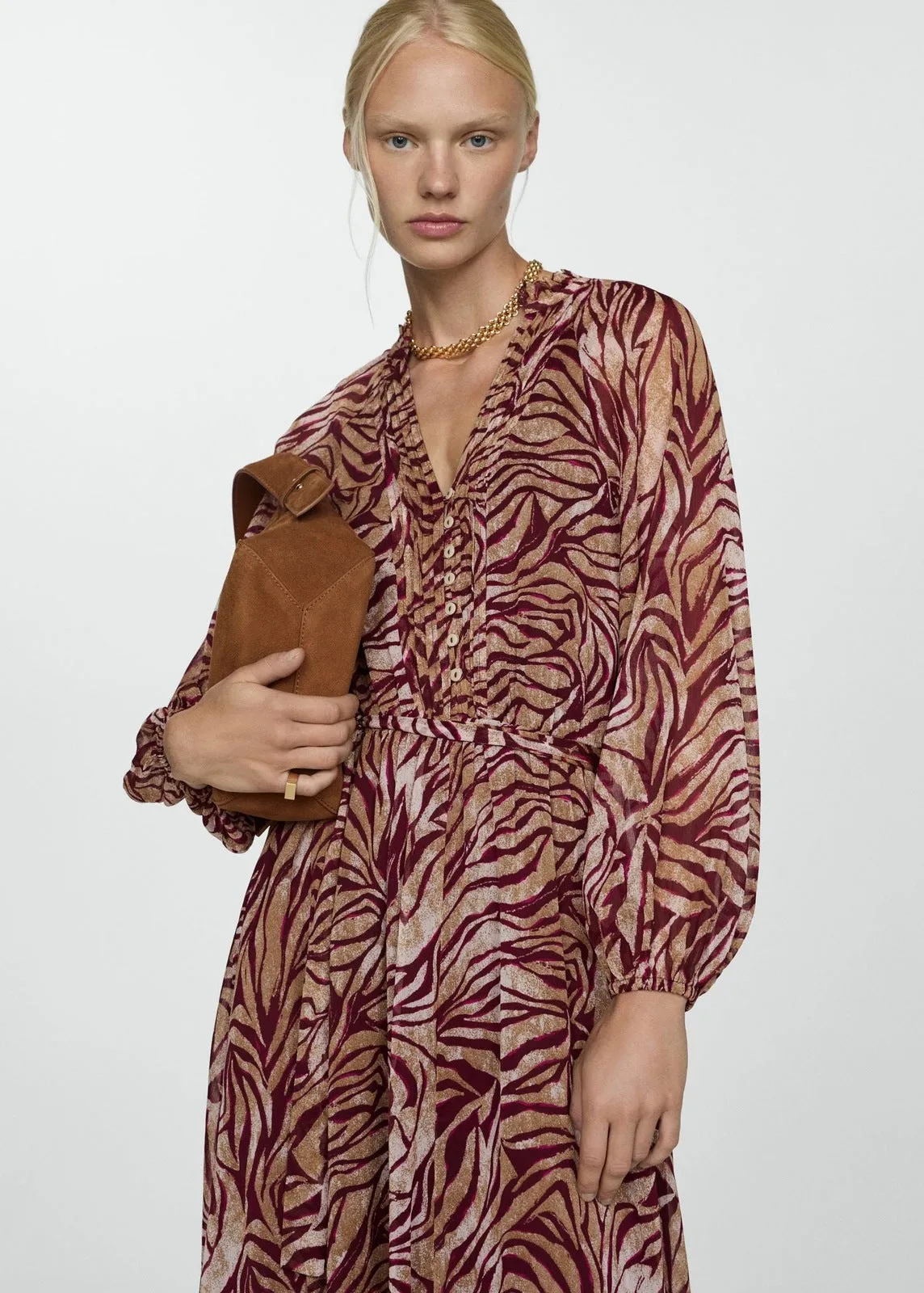 Printed long dress - Dark Red