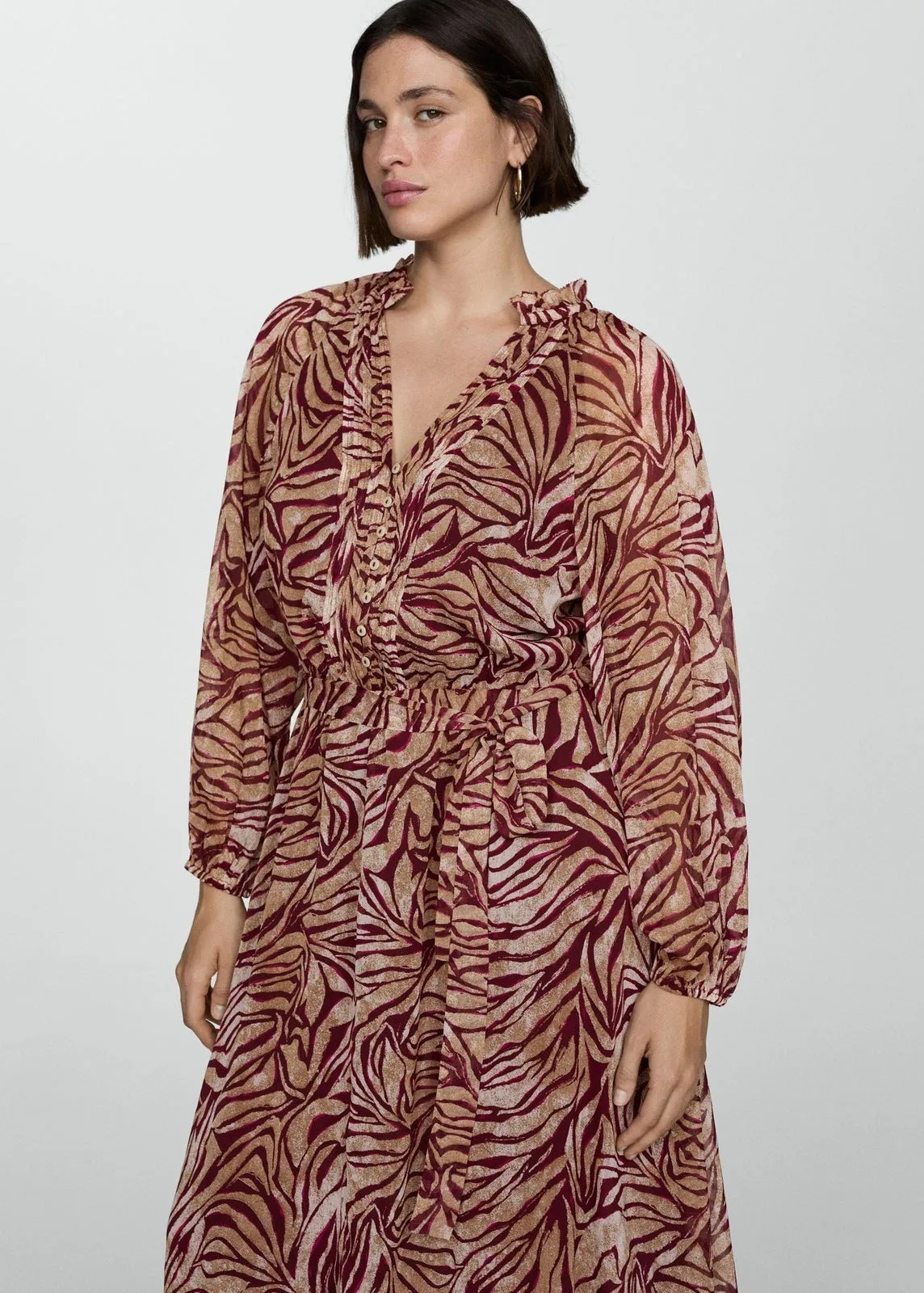 Printed long dress - Dark Red