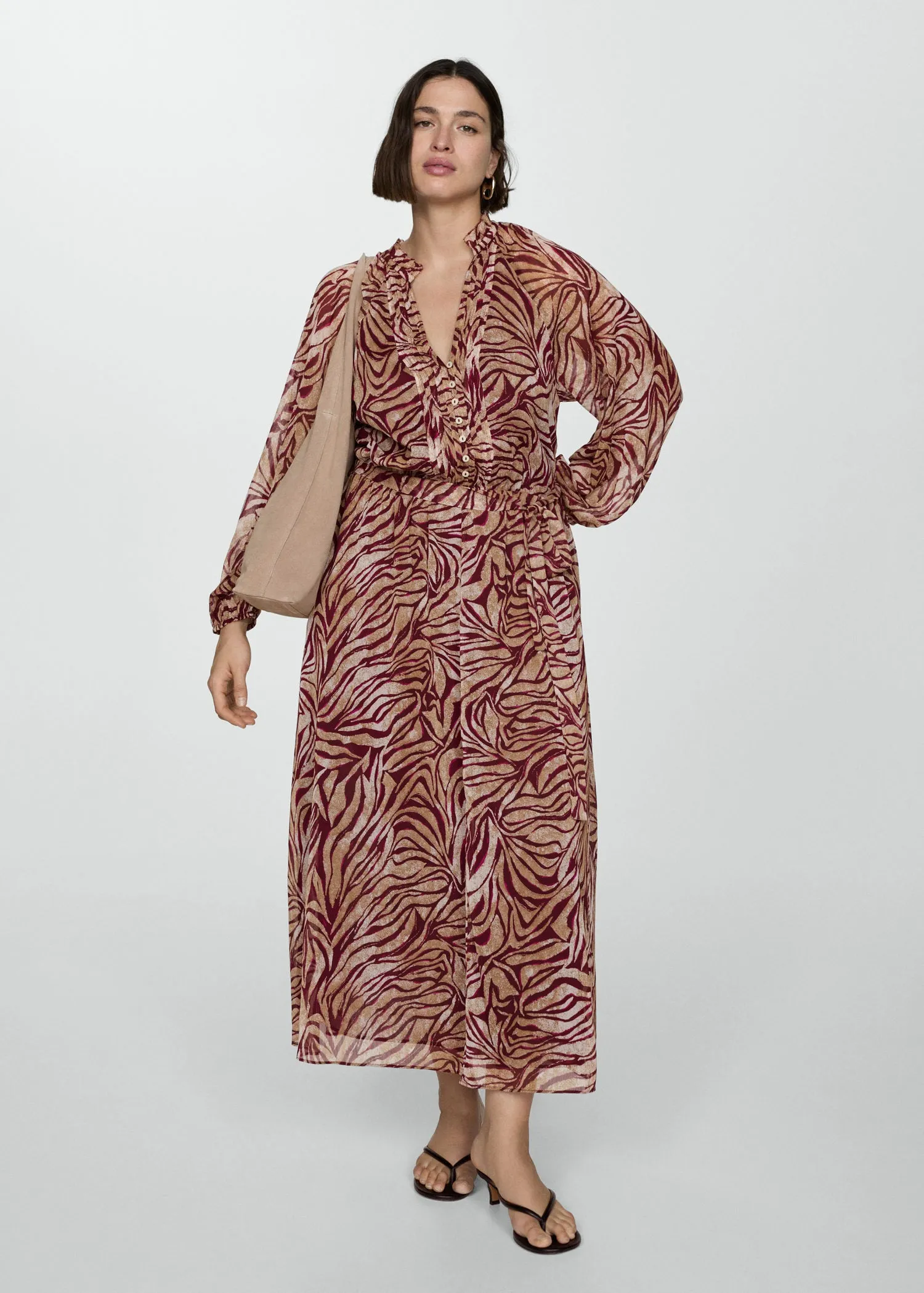 Printed long dress - Dark Red