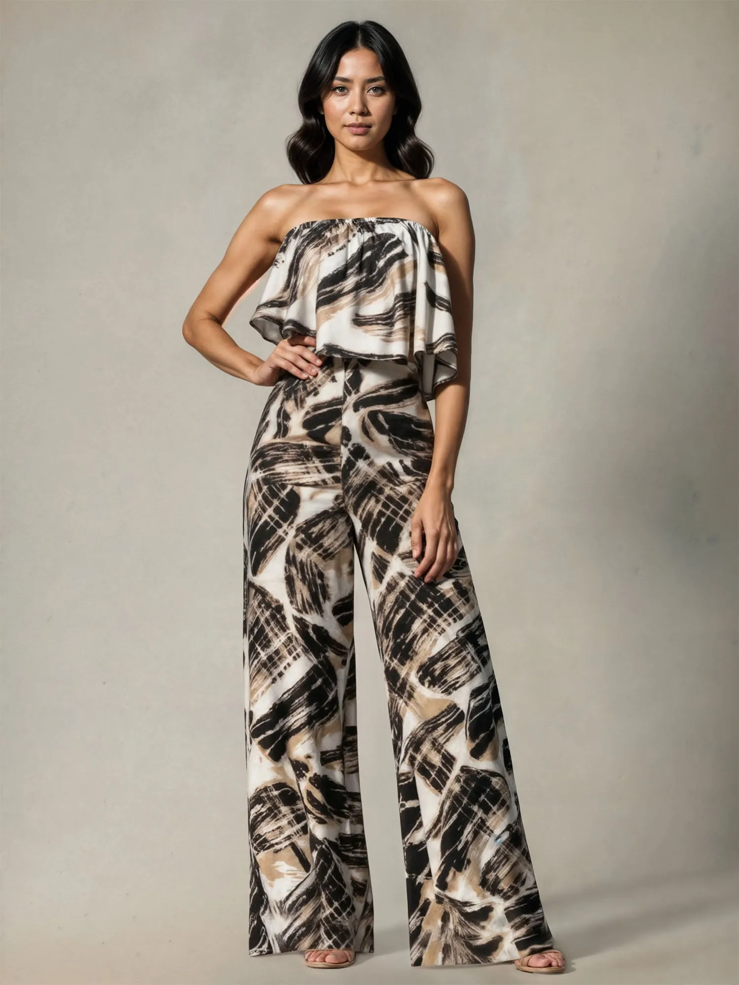 Printed Ruffled Woven Jumpsuit