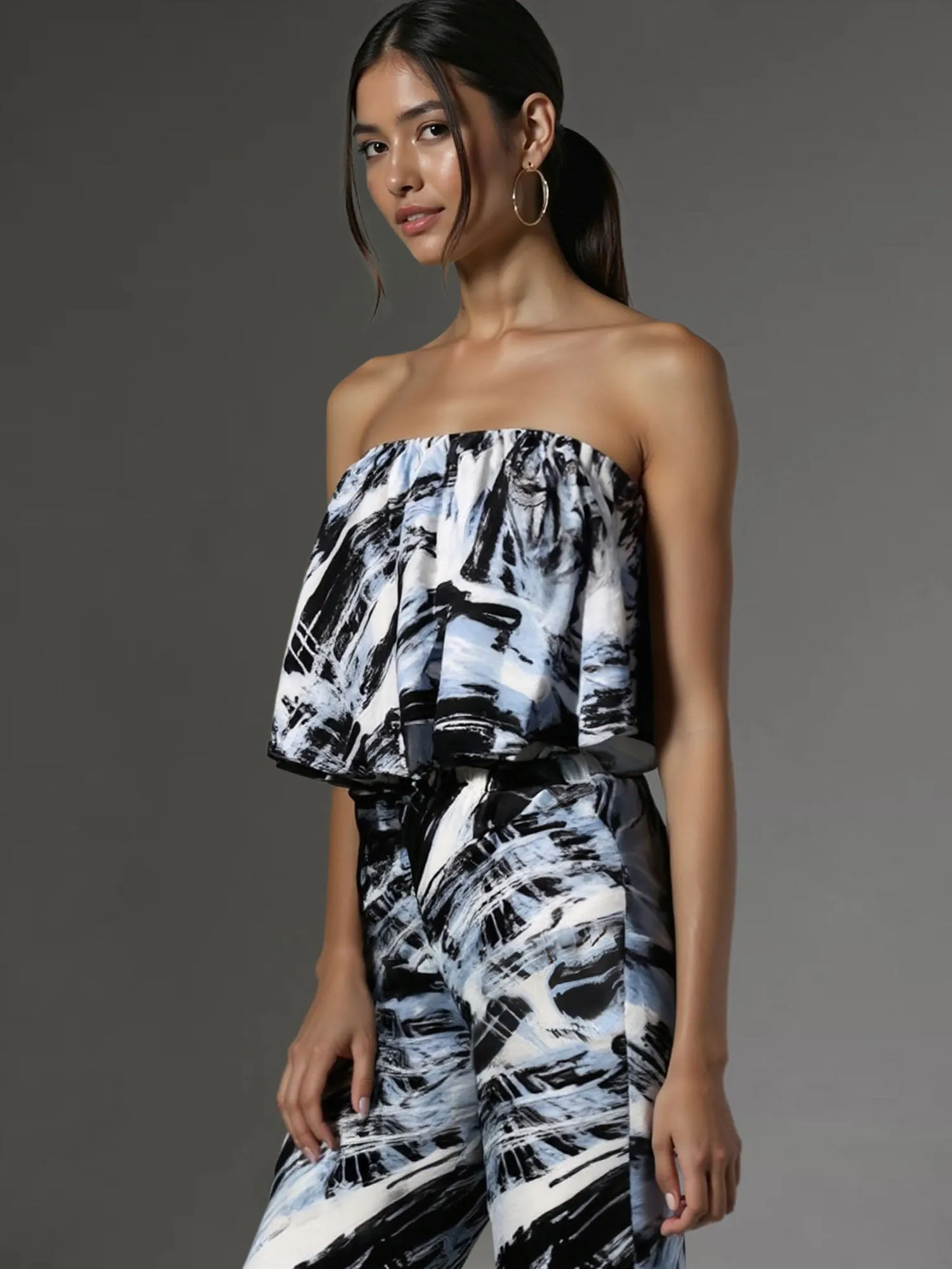 Printed Ruffled Woven Jumpsuit