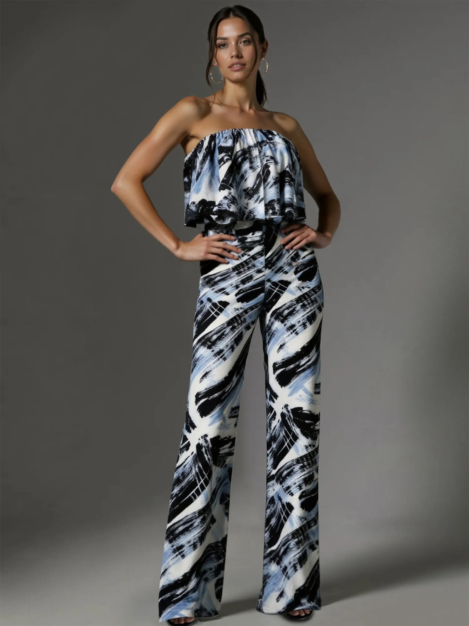 Printed Ruffled Woven Jumpsuit