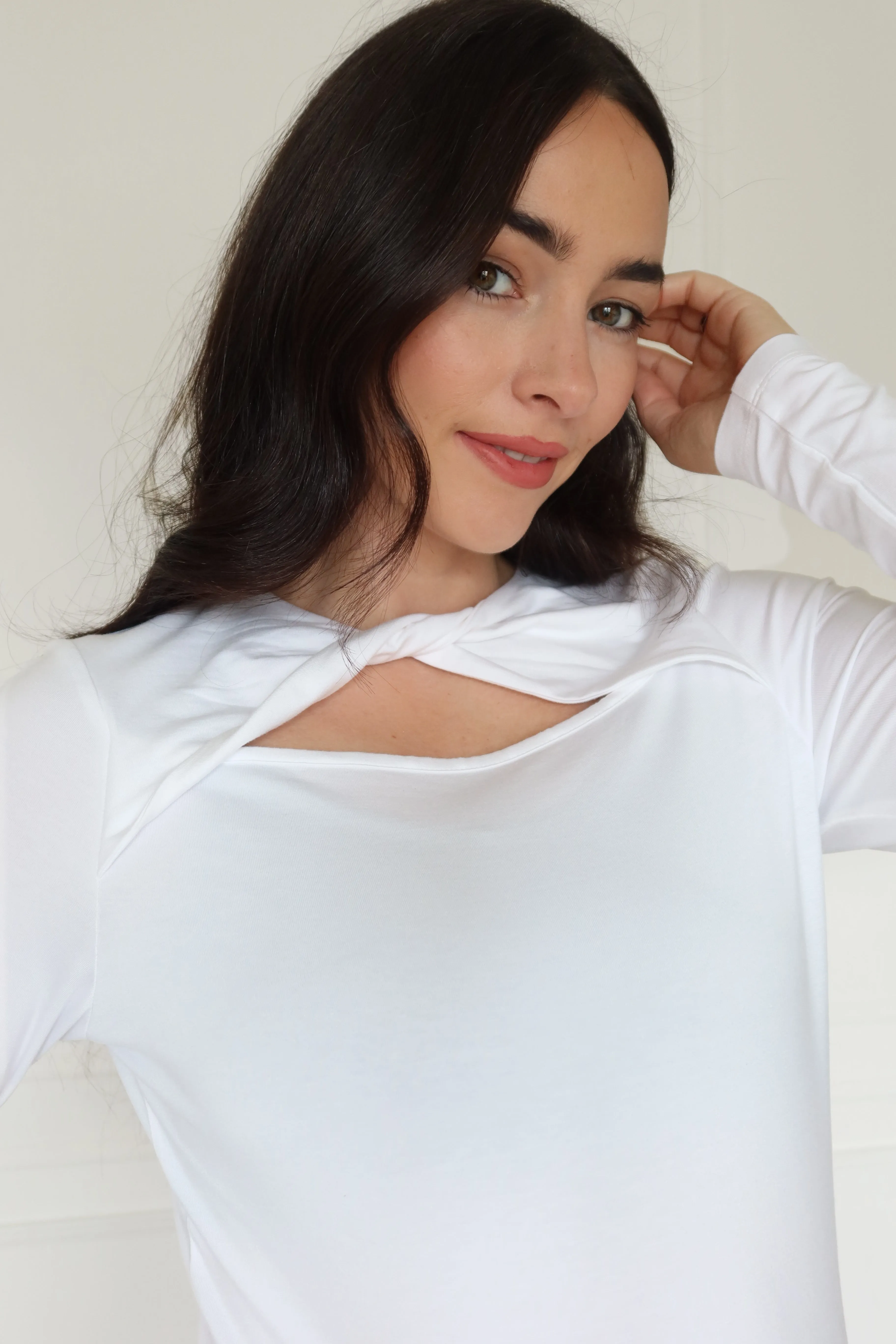 "The Ashley" - Twist Neck Top (White)